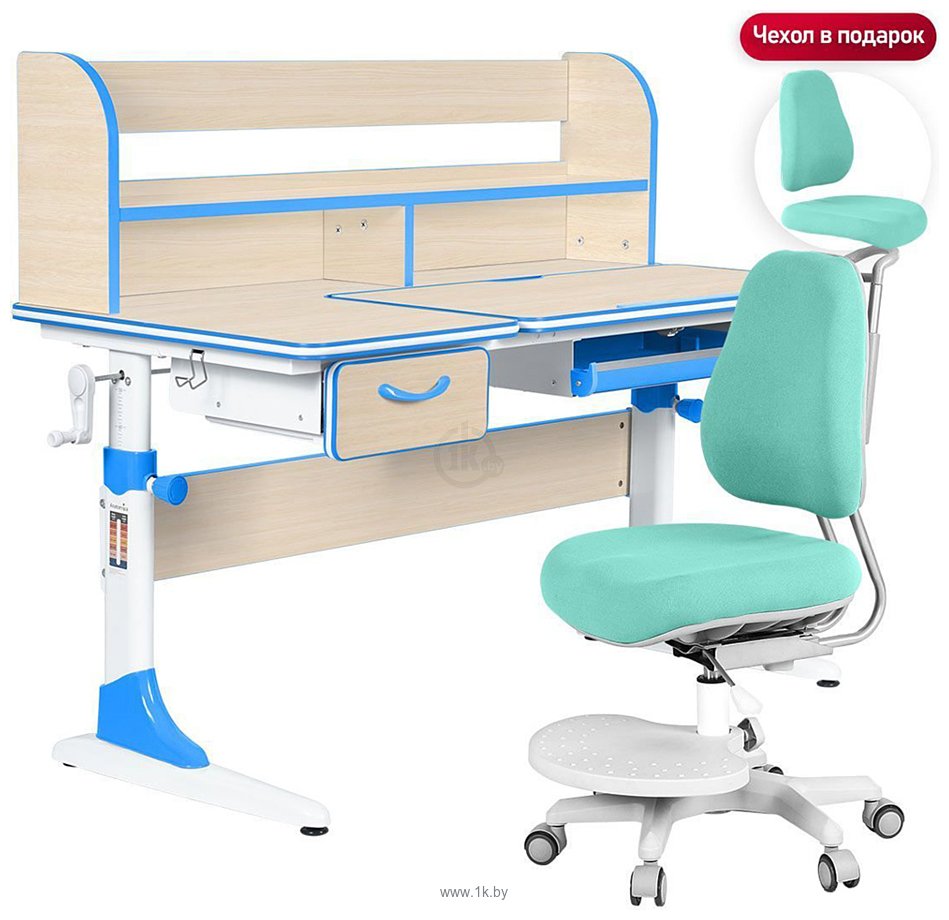 Фотографии Anatomica Study-120 Lux + надстройка + органайзер + ящик с мятным креслом Ragenta (клен/голубой)