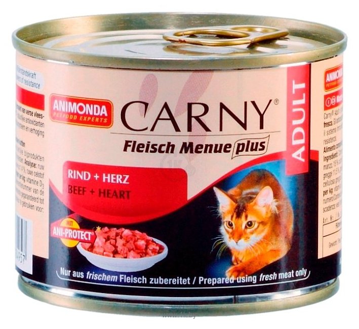 Фотографии Animonda Carny Fleisch Menue plus Adult для кошек с говядиной и сердцем (0.2 кг) 1 шт.