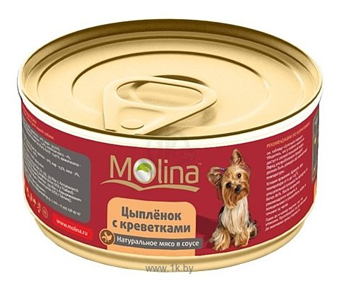Фотографии Molina (0.085 кг) Консервы для собак Цыпленок с креветками в соусе