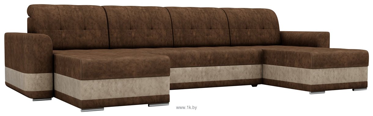 Фотографии Лига диванов Честер П-образный 100075 (коричневый/бежевый)