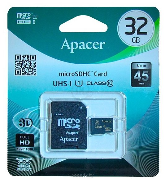 Фотографии Apacer microSDHC Class 10 UHS-I U1 (R45 MB/s) 32GB + SD adapter