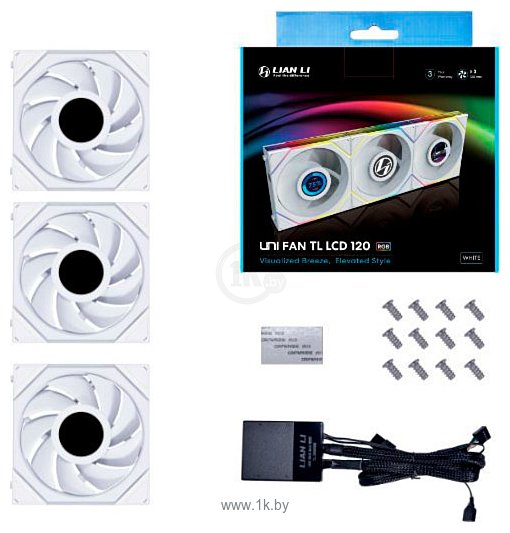 Фотографии Lian Li Uni Fan TL LCD 120 Triple Pack G99.12TLLCD3W.00