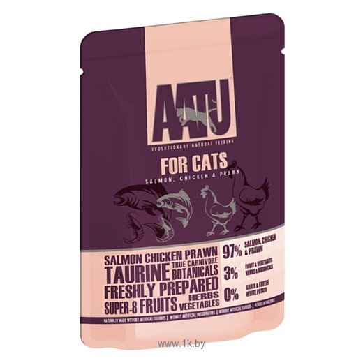 Фотографии AATU (0.085 кг) 1 шт. For Cats pouch Salmon, Chicken & Prawn