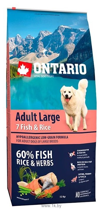 Фотографии Ontario (12 кг) Adult Large 7 Fish & Rice
