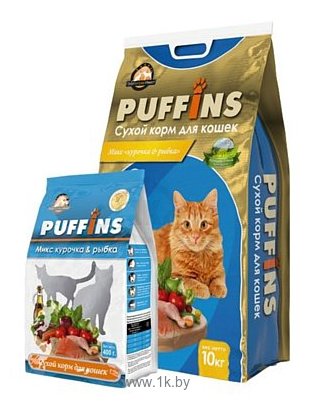 Фотографии Puffins (10 кг) Сухой корм для кошек Микс Курочка и Рыбка