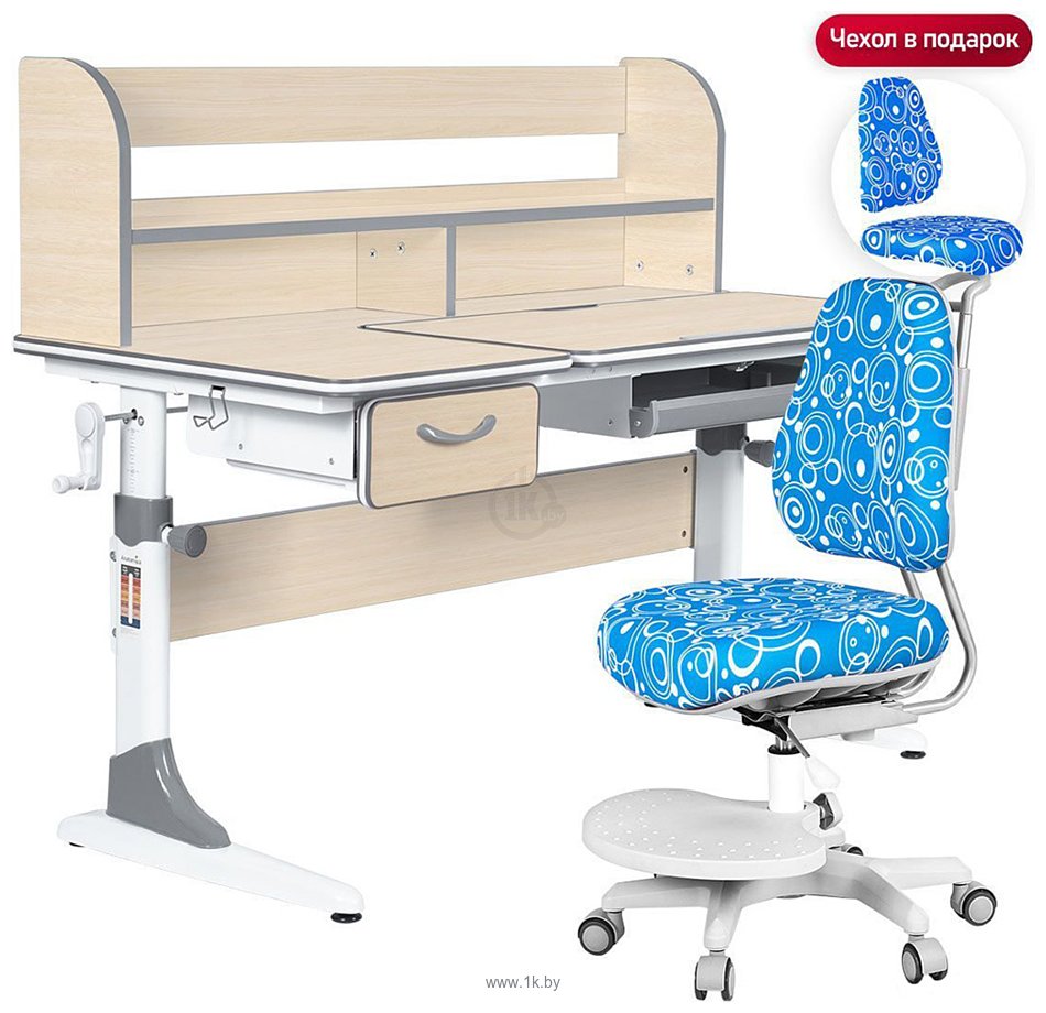 Фотографии Anatomica Study-120 Lux + надстройка + органайзер + ящик с синим креслом Ragenta с пузырями (клен/серый)