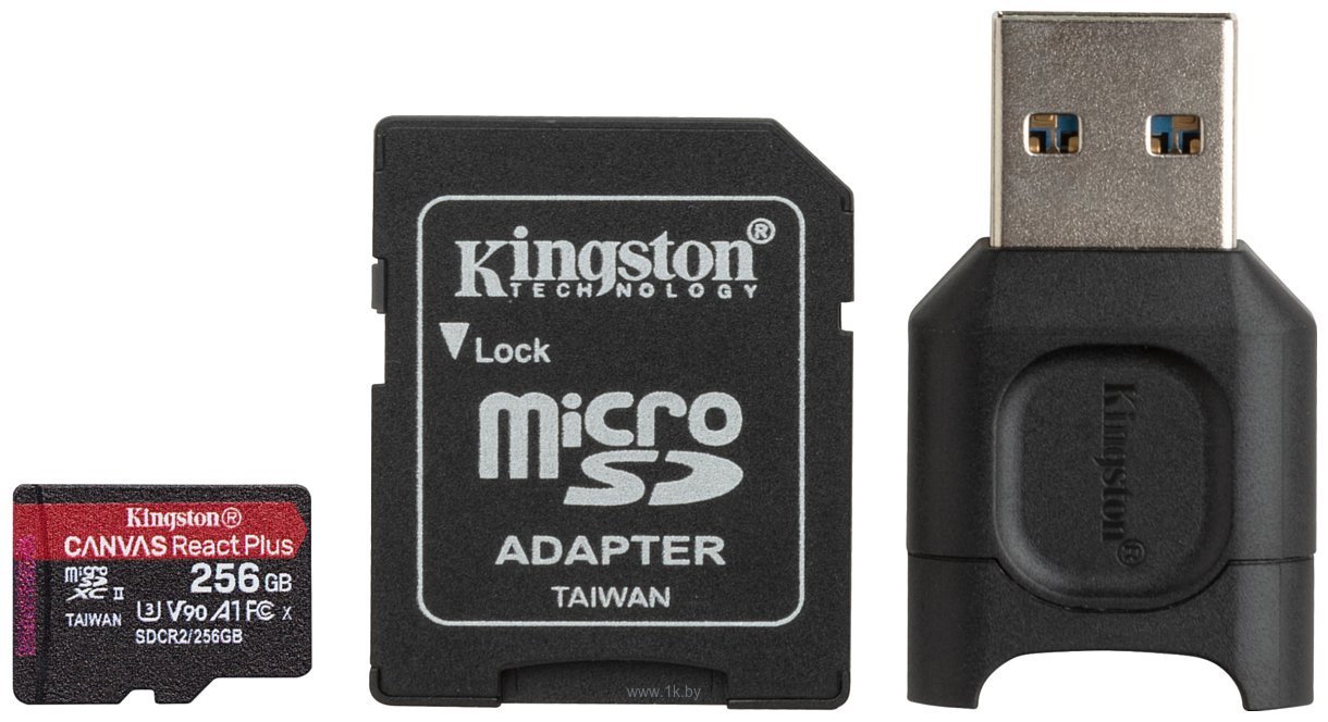 Фотографии Kingston Canvas React Plus microSDXC 256GB (с адаптером и кардридером)