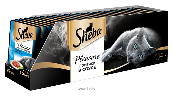 Фотографии Sheba Pleasure ломтики в соусе с тунцом и лососем (0.085 кг) 24 шт.