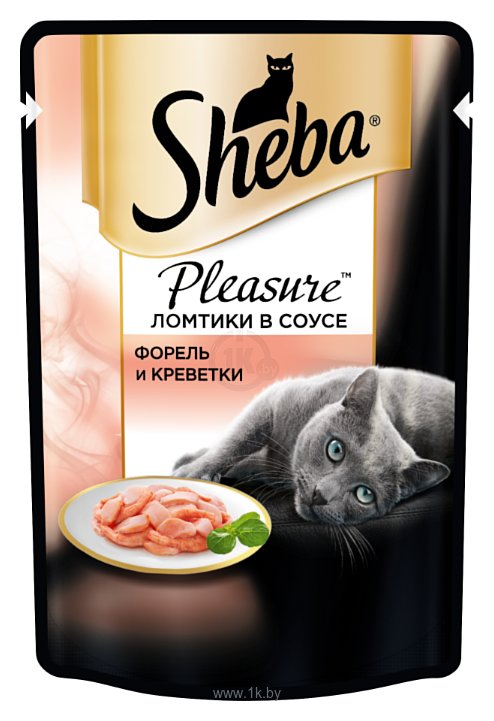 Фотографии Sheba Pleasure ломтики в соусе с форелью и креветками (0.085 кг) 1 шт.