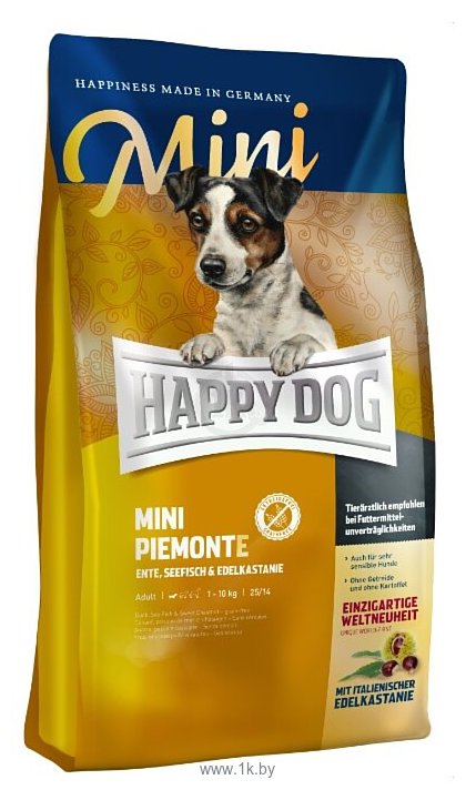 Фотографии Happy Dog (4 кг) Supreme - Mini Piemonte для взрослых собак мелких пород с уткой и каштаном