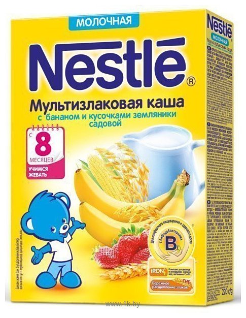 Фотографии Nestle Мультизлаковая (банан и кусочки земляники), 220 г