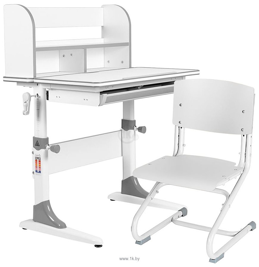 Фотографии Anatomica Smart-10 Plus + стул + надстройка + выдвижной ящик со стулом СУТ-01-01 фанера белый/белый (белый/серый)