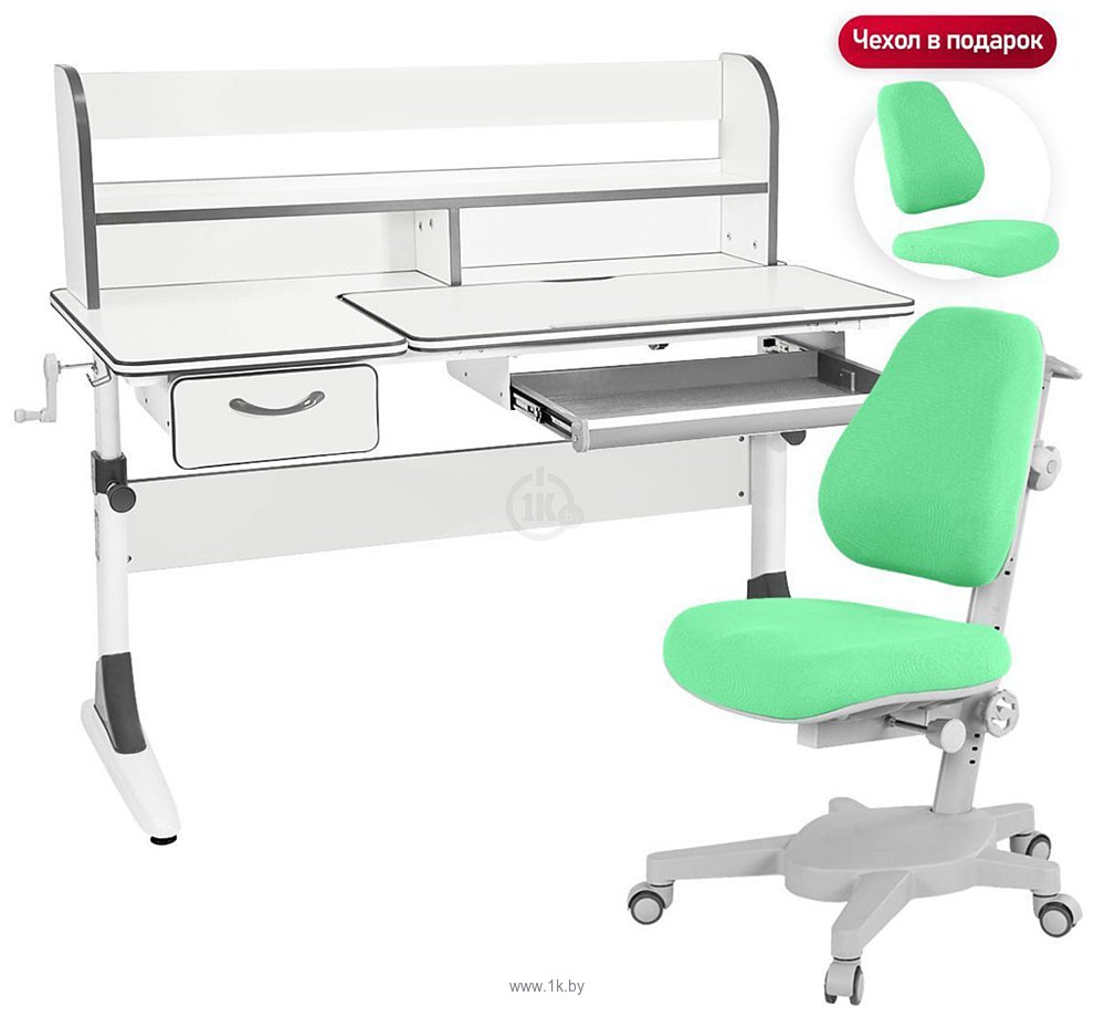 Фотографии Anatomica Study-120 Lux + надстройка + органайзер + ящик с зеленым креслом Armata (белый/серый)