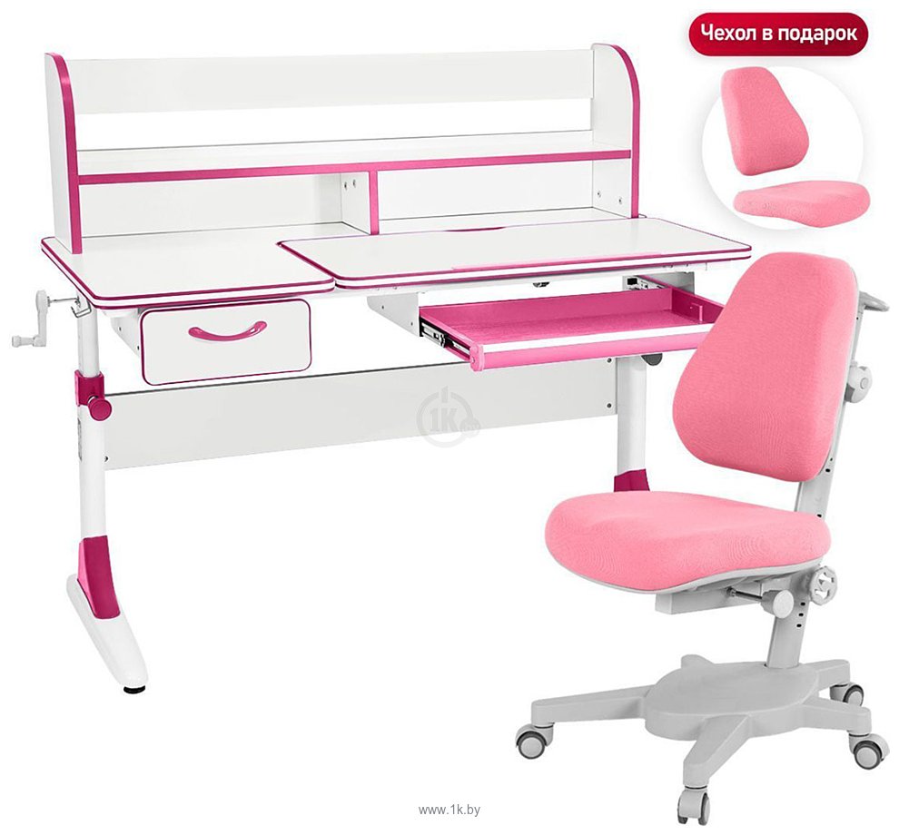 Фотографии Anatomica Study-120 Lux + надстройка + органайзер + ящик с розовым креслом Armata (белый/розовый)