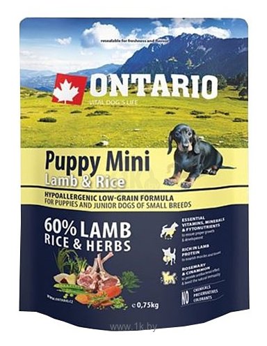 Фотографии Ontario (0.75 кг) Puppy Mini Lamb & Rice