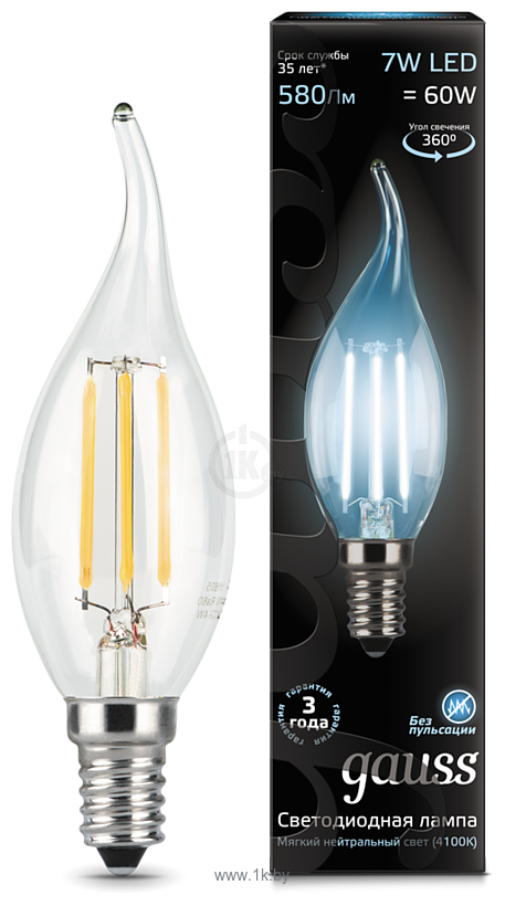 Фотографии Gauss LED Filament Candle tailed 7W 4100K E14 104801207