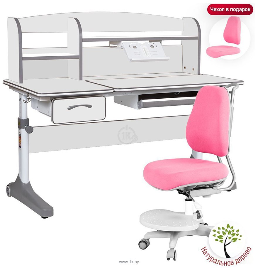 Фотографии Anatomica Uniqa + надстройка + подставка для книг с розовым креслом Ragenta (белый/серый)