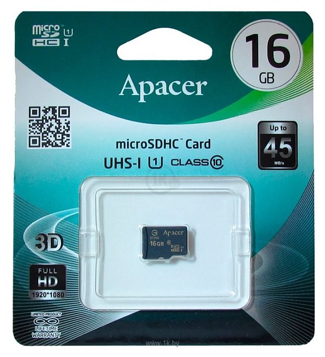 Фотографии Apacer microSDHC Class 10 UHS-I U1 (R45 MB/s) 16GB