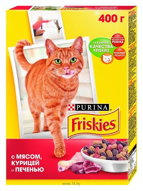 Фотографии Friskies Для взрослых кошек с мясом, курицей и печенью (0.4 кг)