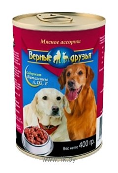 Фотографии Верные друзья Кусочки в соусе для собак крупных пород - Мясное ассорти (0.4 кг) 1 шт.