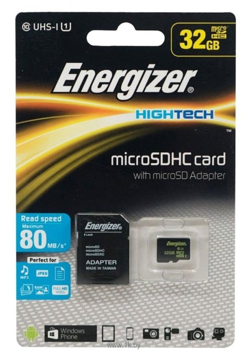 Фотографии Energizer microSDHC Class 10 UHS-I U1 80MB/s 32GB + SD adapter