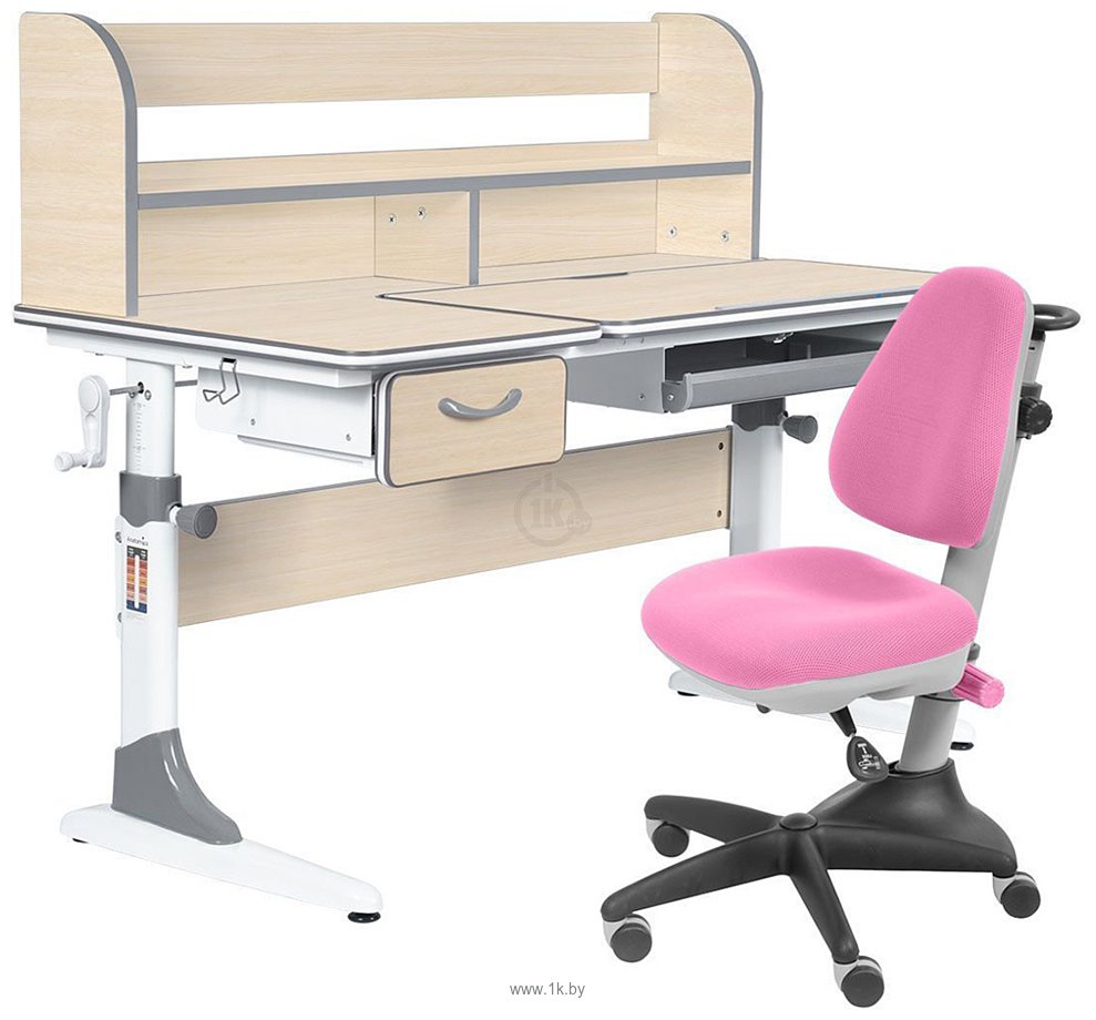 Фотографии Anatomica Study-120 Lux + надстройка + органайзер + ящик с розовым креслом Бюрократ KD-2 (клен/серый)