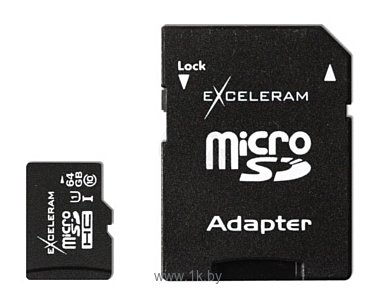 Фотографии Exceleram microSDXC class 10 UHS-I U1 64GB + SD adapter