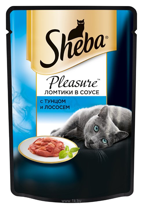 Фотографии Sheba (0.085 кг) 1 шт. Pleasure ломтики в соусе с тунцом и лососем