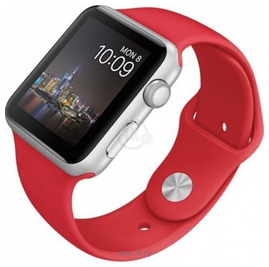 Фотографии Apple Watch Sport 38mm Stainless Steel with Red Sport Band (MME92)