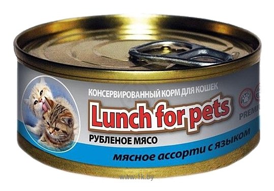 Фотографии Lunch for pets (0.1 кг) 1 шт. Консервы для кошек - Рубленое мясо: Мясное ассорти с языком
