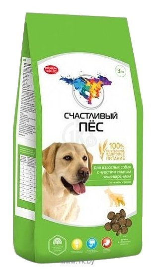 Фотографии Счастливый пёс (3 кг) Сухой корм для взрослых собак с чувствительным пищеварением