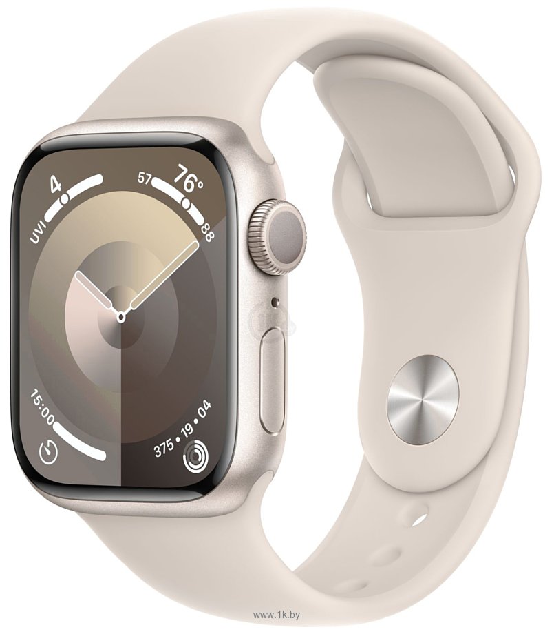Фотографии Apple Watch Series 9 41 мм (алюминиевый корпус, звездный свет/звездный свет, спортивный силиконовый ремешок M/L)