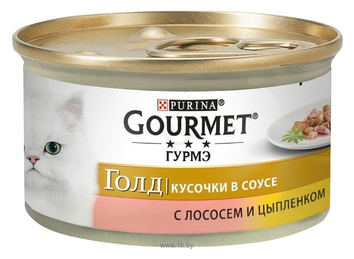 Фотографии Gourmet Gold Кусочки в подливке с лососем и цыпленком (0.085 кг) 12 шт.