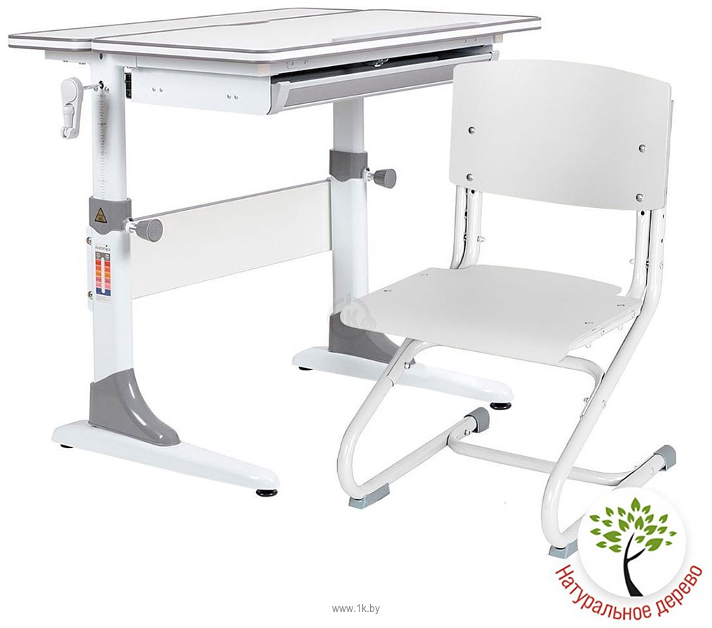 Фотографии Anatomica Study-80 + стул + выдвижной ящик со стулом СУТ-01-01 фанера белый/белый (белый/серый)
