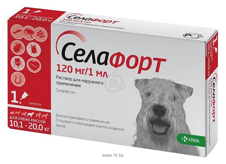 Фотографии KRKA Селафорт Капли от блох, клещей и власоедов 120 мг для собак массой 10.1-20 кг