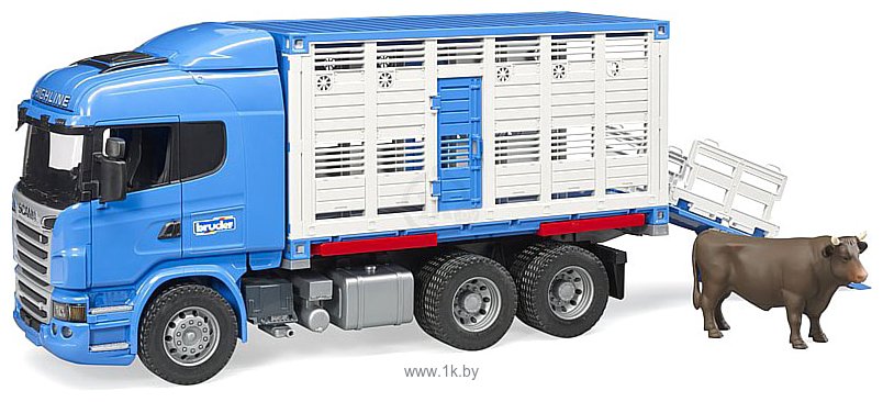 Фотографии Bruder Scania R-Series livestock transporter with one cow 03549