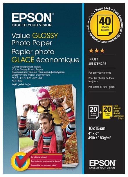 Фотографии Epson Value Glossy Photo Paper 10х15 183 г/м2 2x20 листов C13S400044