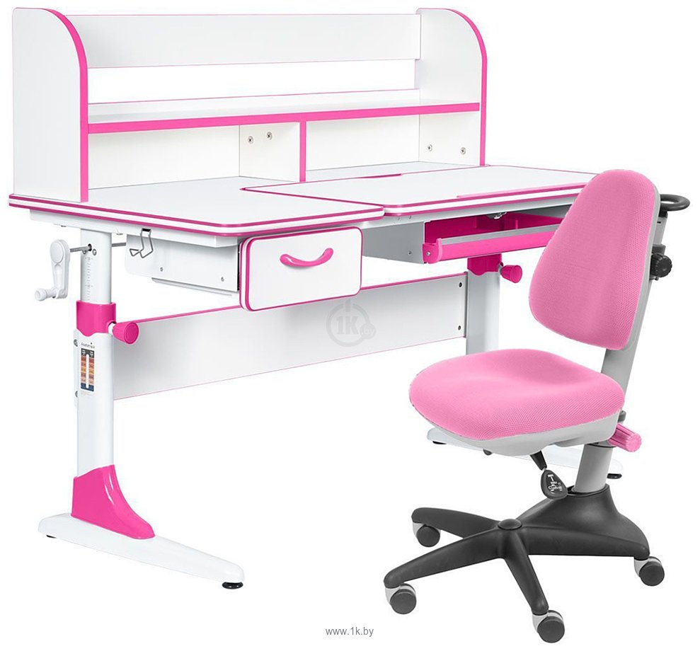 Фотографии Anatomica Study-120 Lux + надстройка + органайзер + ящик с розовым креслом Бюрократ KD-2 (белый/розовый)