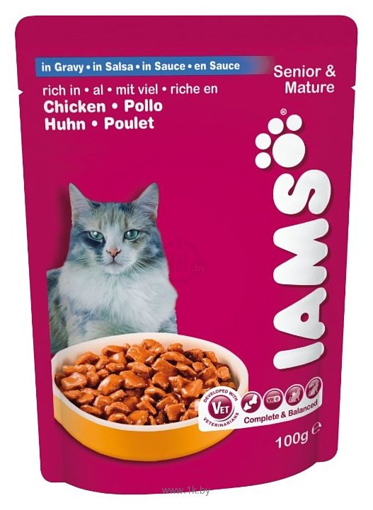 Фотографии Iams Cat Pouch Senior and Mature Rich in Chicken in Gravy (0.1 кг) 12 шт.