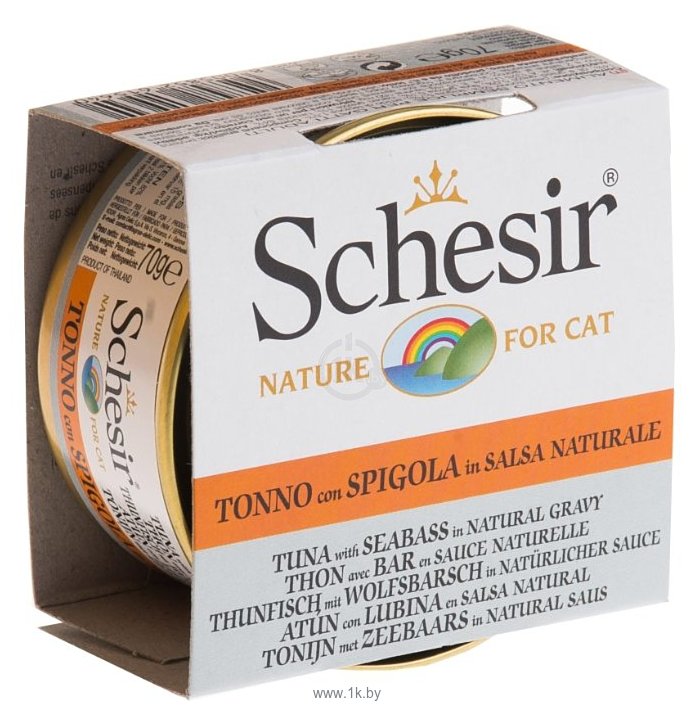 Фотографии Schesir (0.07 кг) 14 шт. Кусочки в желе. Тунец с окунем в натуральном соусе. Консервы для кошек