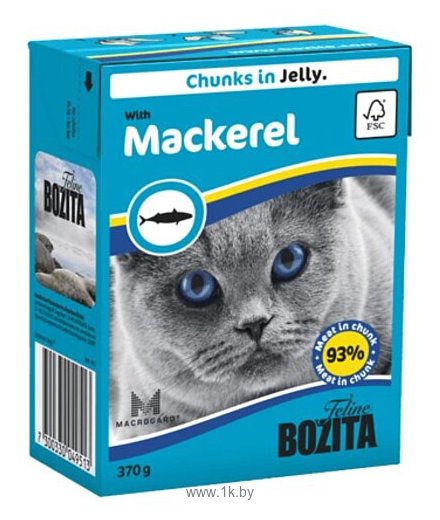 Фотографии Bozita Feline chunks in jelly with Mackerel (0.37 кг) 1 шт.