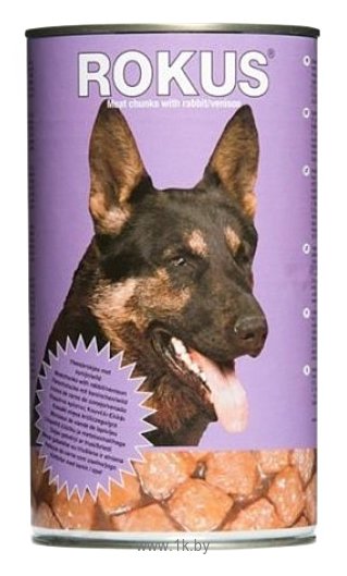 Фотографии ROKUS Для собак мясные кусочки с кроликом и олениной консервы (1.25 кг) 1 шт.