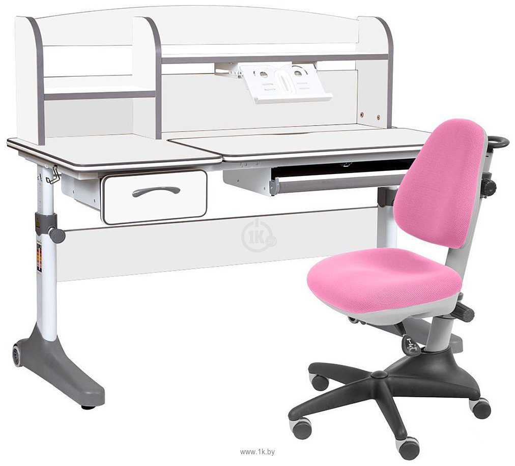 Фотографии Anatomica Uniqa + надстройка + подставка для книг с розовым креслом Бюрократ KD-2 (белый/серый)