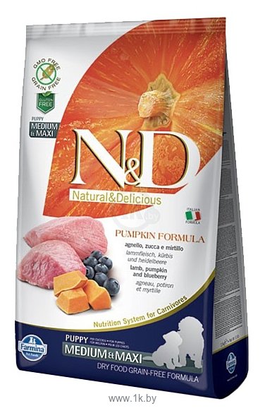 Фотографии Farmina (12 кг) N&D Grain-Free Canine Pumpkin Lamb & Blueberry Puppy Medium & Maxi