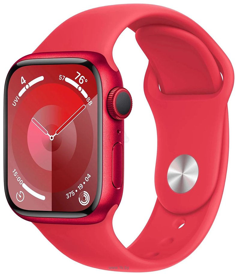 Фотографии Apple Watch Series 9 41 мм (алюминиевый корпус, красный/красный, спортивный силиконовый ремешок S/M)