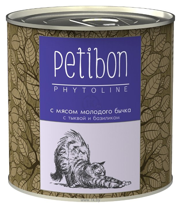 Фотографии Petibon Phytoline с мясом молодого бычка с тыквой и базиликом для кошек (0.24 кг) 1 шт.