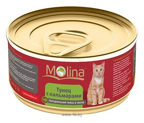 Фотографии Molina (0.085 кг) Консервы для кошек Тунец с кальмарами в желе