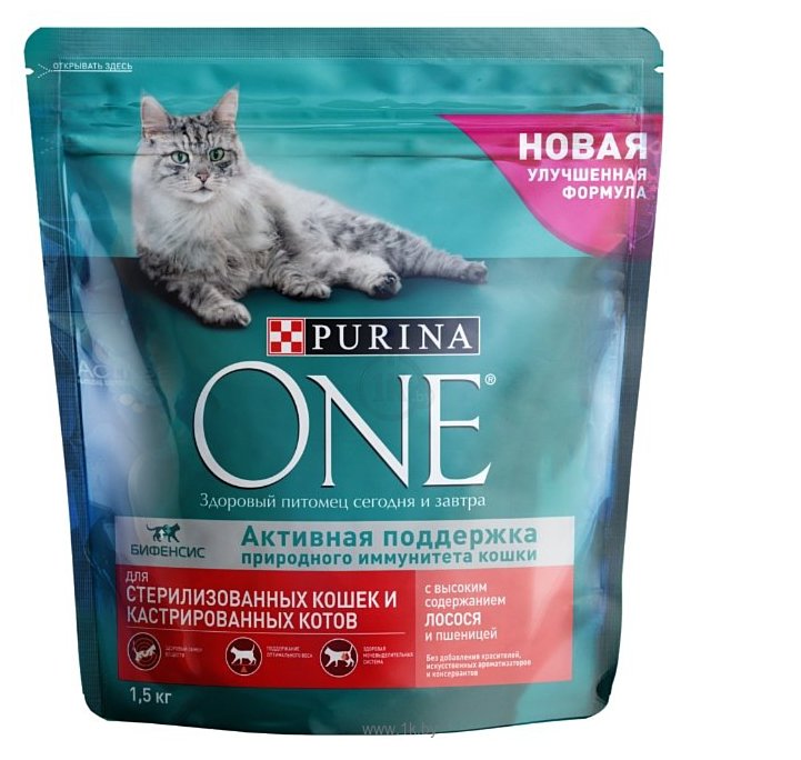 Фотографии Purina ONE Для стерилизованных кошек и котов с высоким содержанием Лосося и пшеницы (1.5 кг)