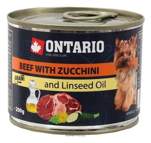 Фотографии Ontario (0.2 кг) 1 шт. Консервы Dog Beef, Zuchini, Dandelion and Linseed Oil