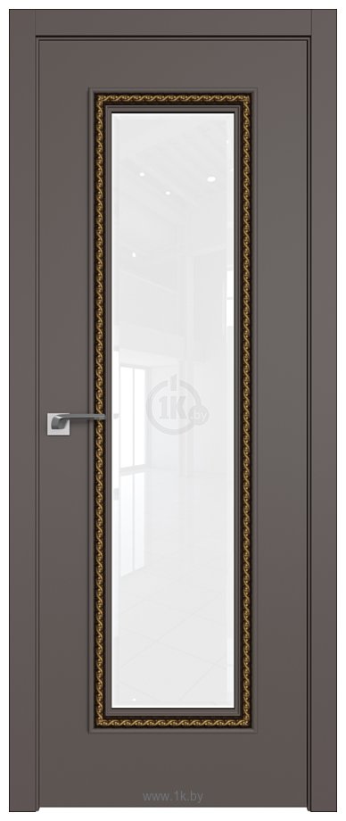 Фотографии ProfilDoors 61SMK (какао матовый, стекло белое, золотая патина)